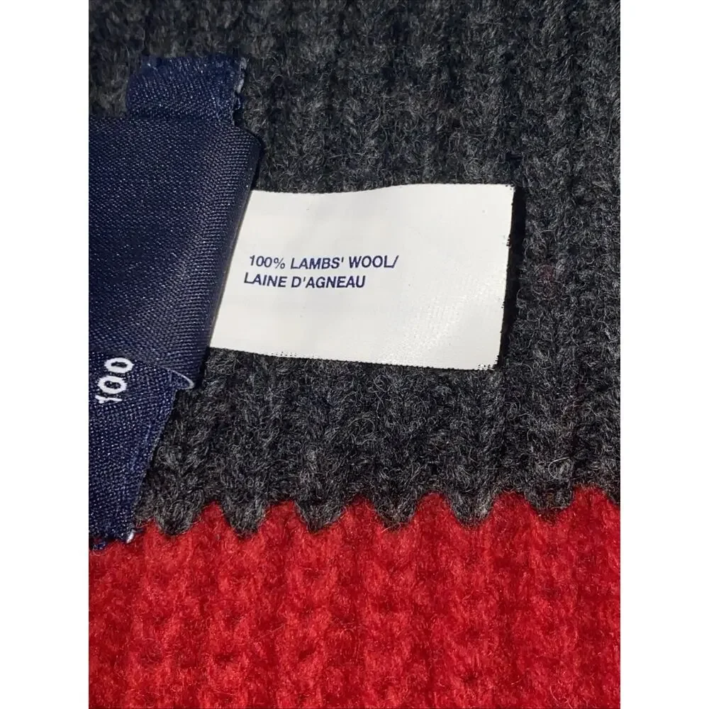 Vintage Gap 100% Lambswool Red Gray Scarf 73” X 8” Winter Holiday